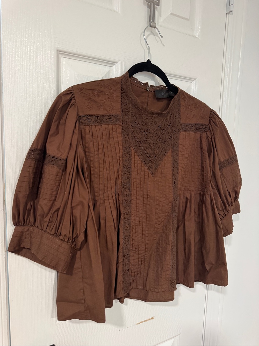 Zara ZW collection Lace Blouse - Brown - L - Picture 6 of 9